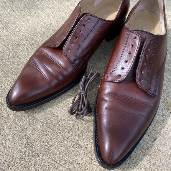 Italian Mahogany Leather Pointed Oxfords - Picture 1 of 6